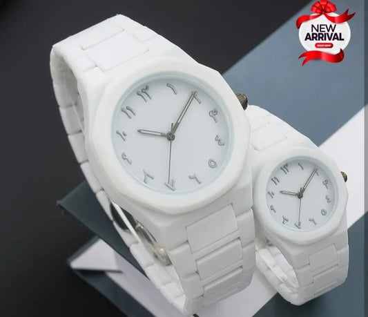 White couple watch dial close up