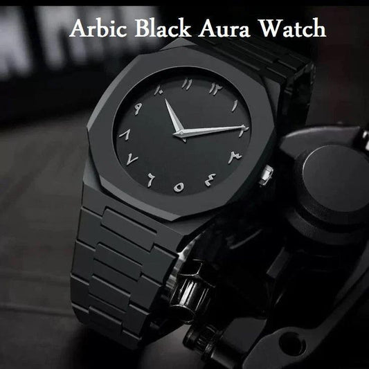 Black Arabic Aura carbon fiber watch front view