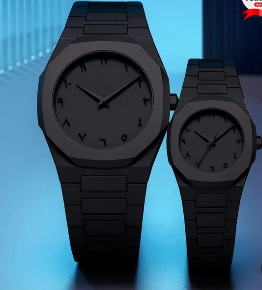 Black carbon fiber couple watches unisex pair