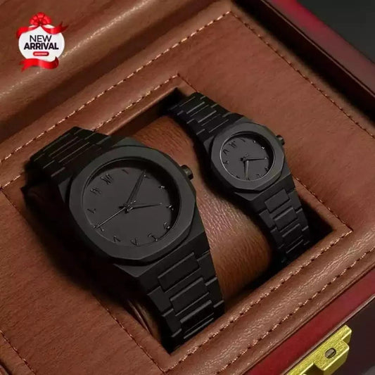 Black couple watch dial close up