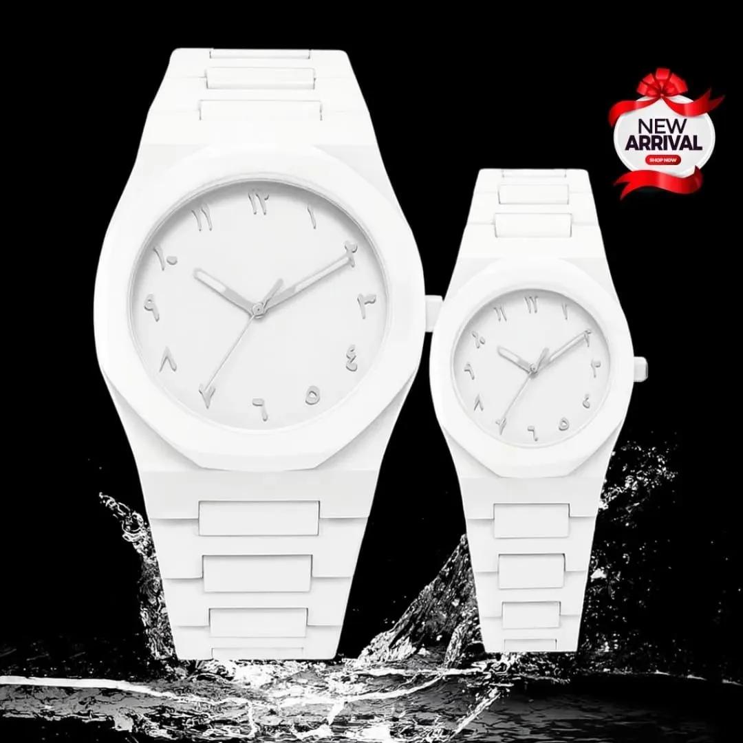 White carbon fiber couple watches unisex pair