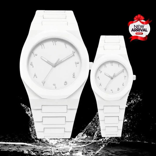 White carbon fiber couple watches unisex pair