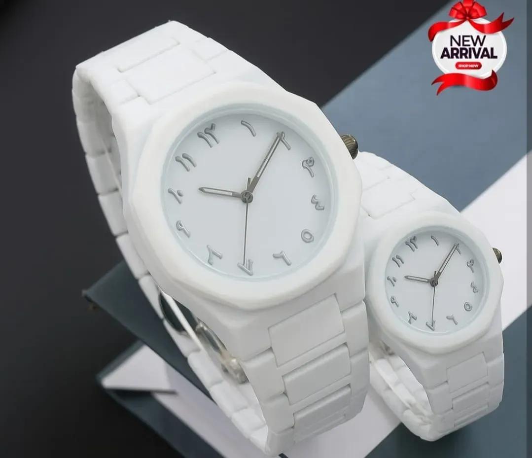 White couple watch dial close up