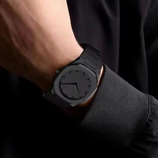 Men's black carbon fiber watch front view