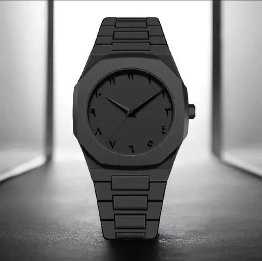 Men's black carbon fiber watch side view