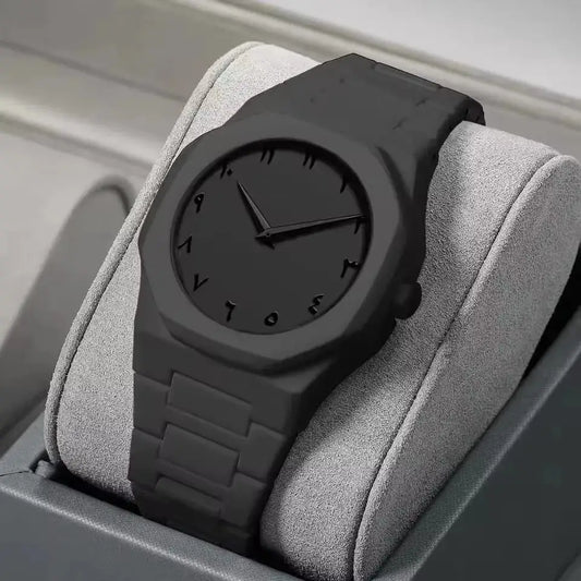 Men's Carbon Fiber Black Arabic Aura Watch
