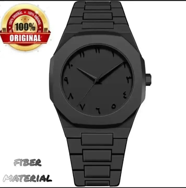 Men's Carbon Fiber Black Arabic Aura Watch